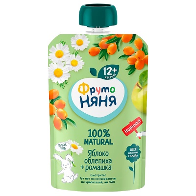 Пюре Яблоко Облепиха Ромашка с 12 месяцев 90 г ФрутоНяня 91822